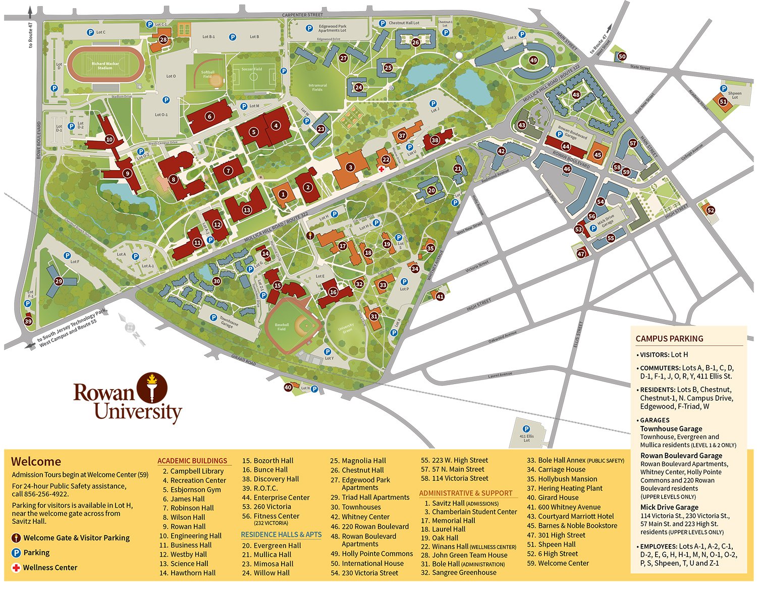 Rowan Campus Map with Building Keys