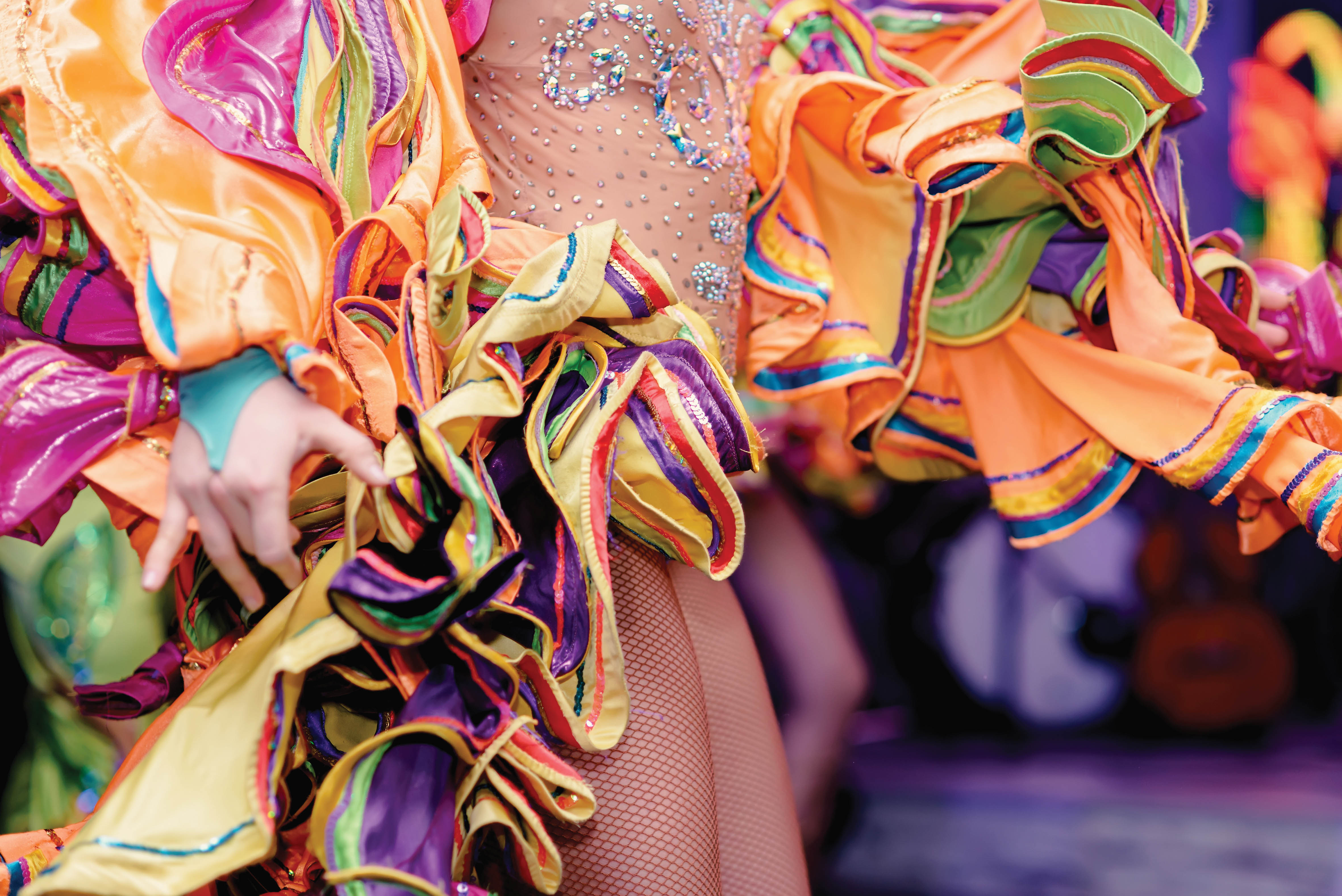close-up of a dancer's skirt from Rio's Carnavale celebration