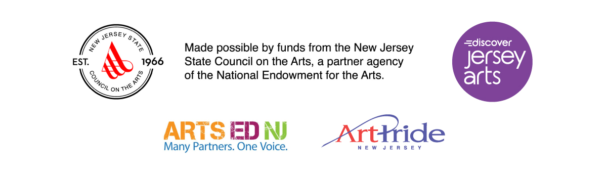 Logo bank including: New Jersey State Council on the Arts, Discover Jersey Arts, ArtPride, Arts Ed Now