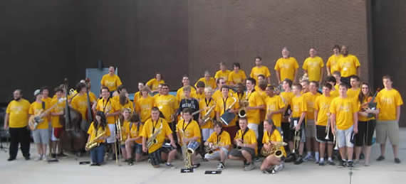 Jazz camp registrants standing outside Wilson Hall.