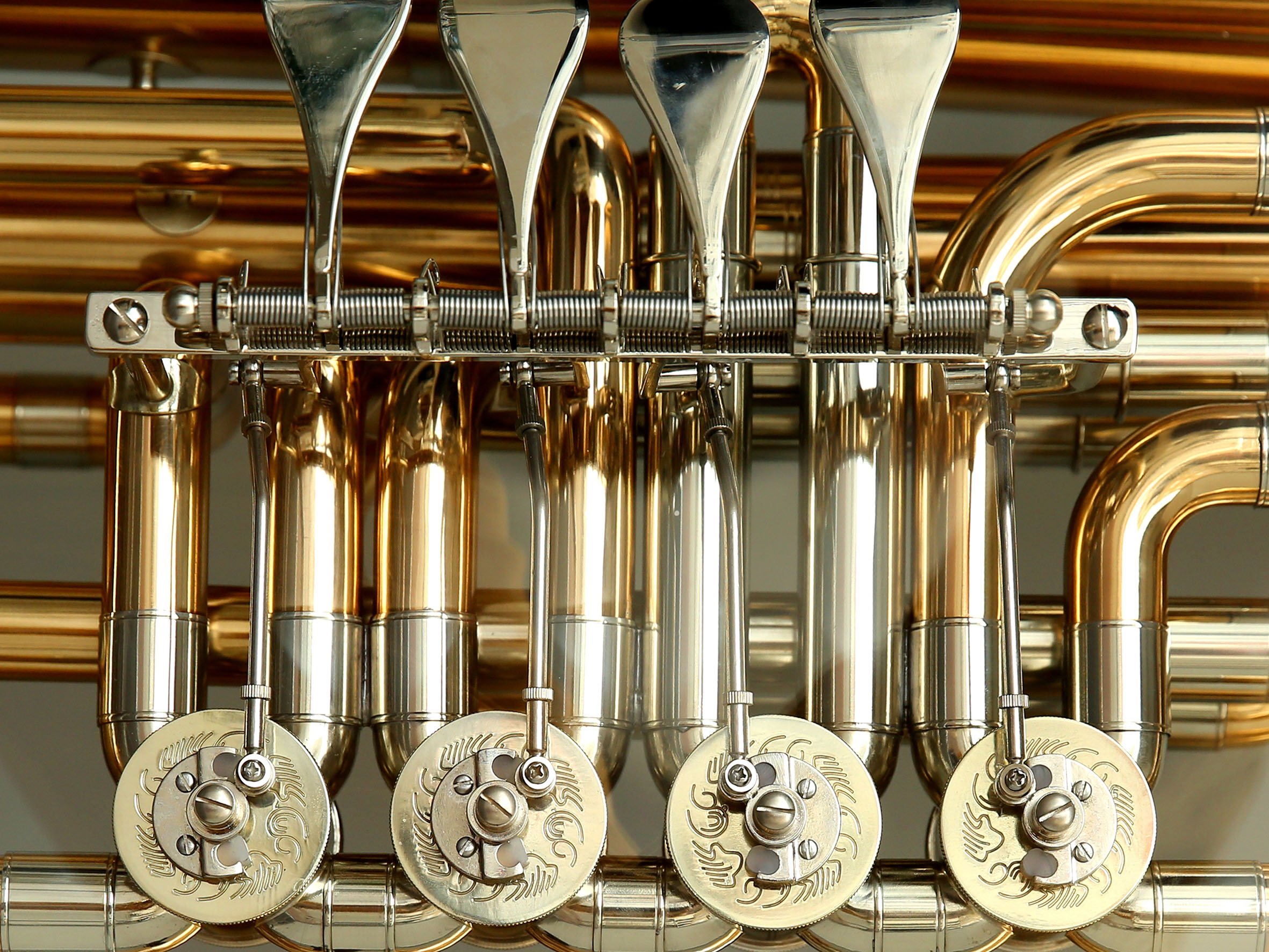 close-up of a shiny brass instrument
